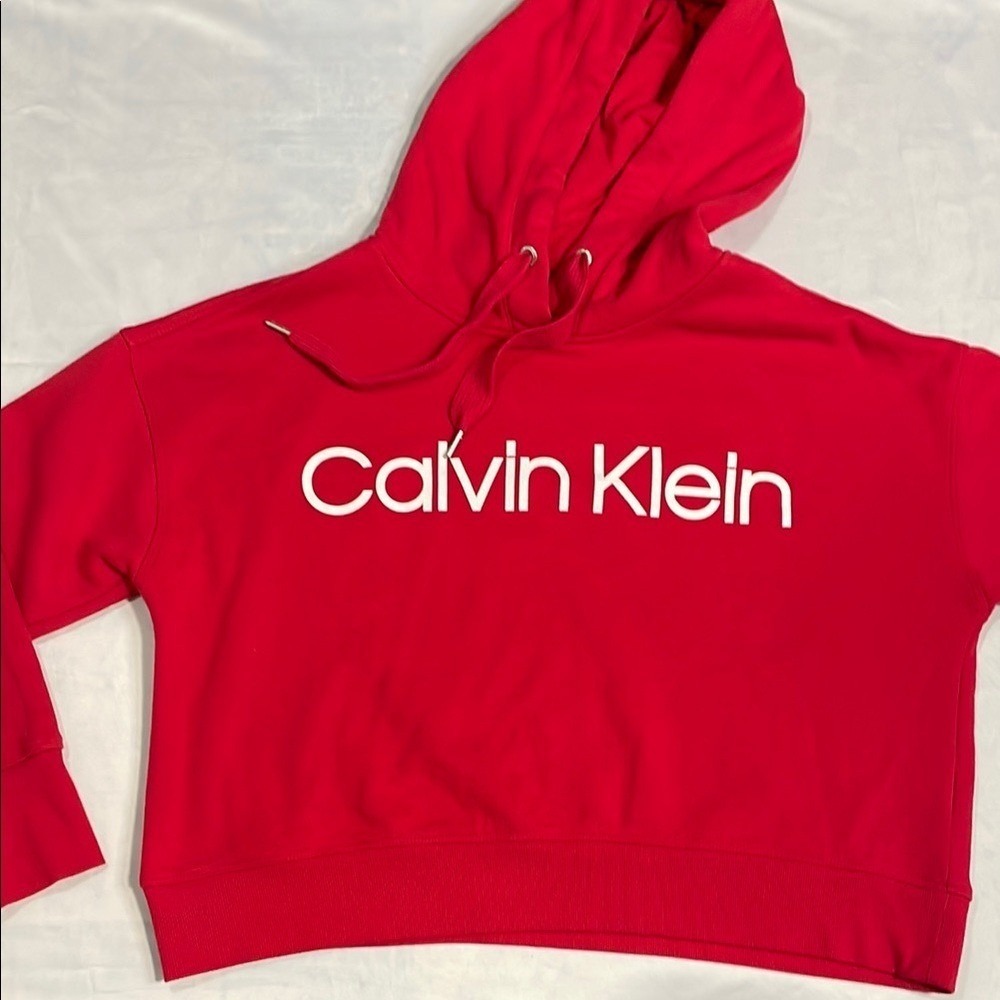 Calvin Klein Red‎ Cropped Hoodie Performance Logo Women L